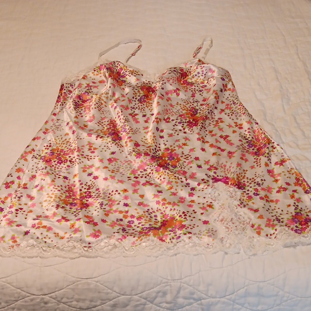 Floral Satin Camisole with Lace Trim